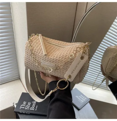 Women Fashion Casual Rafi Grass Stripe Woven Shoulder Bag
