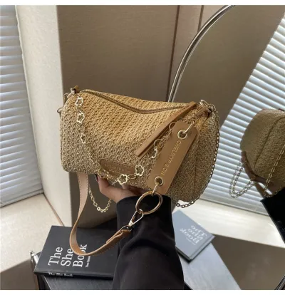 Women Fashion Casual Rafi Grass Stripe Woven Shoulder Bag