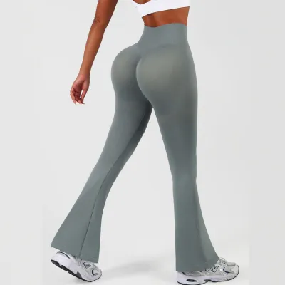 Women Fashion Solid Color High-Waist Micro-Flared Slim-Fit Quick-Drying Yoga Sports Pants