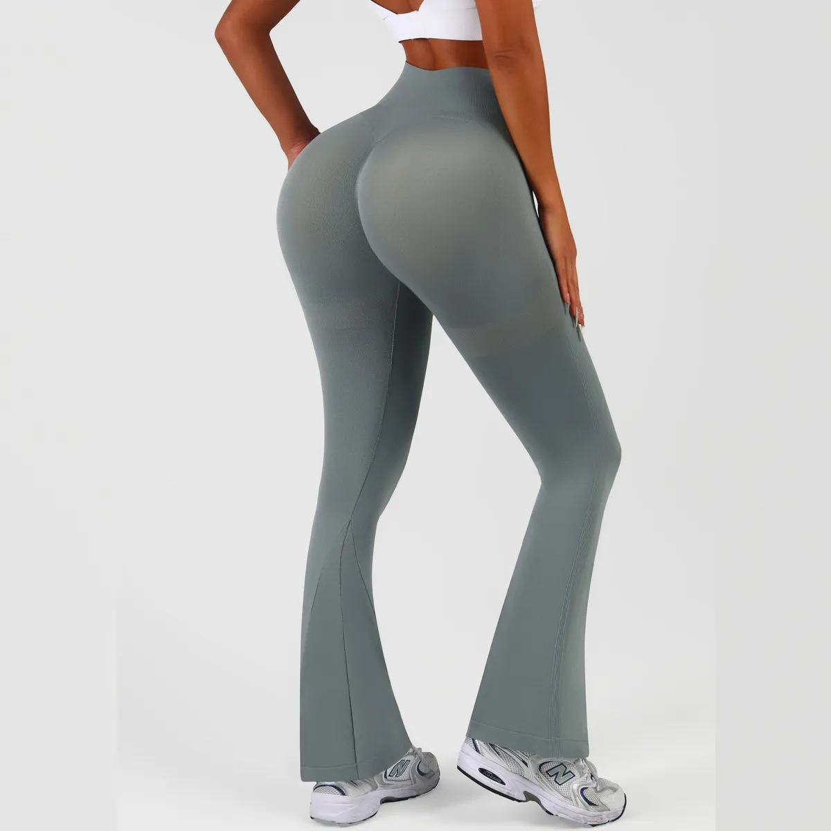 Women Fashion Solid Color High-Waist Micro-Flared Slim-Fit Quick-Drying Yoga Sports Pants