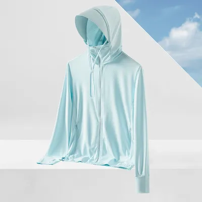Women Fashion Casual Summer Solid Color Ice Silk UPF 50+ Long-Sleeve Breathable Hoodies Sun Protection Clothing