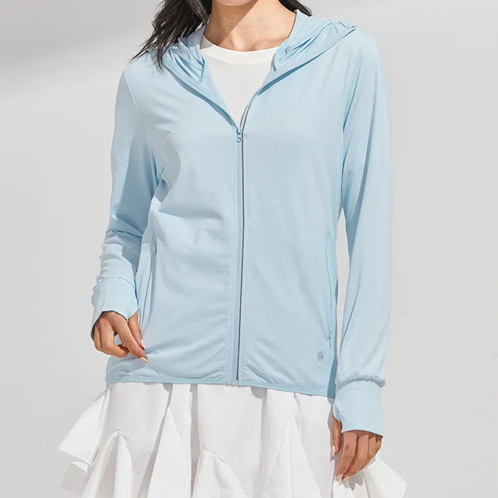 Women Fashion Casual Summer Solid Color Ice Silk UPF 50+ Long-Sleeve Breathable Hoodies Sun Protection Clothing