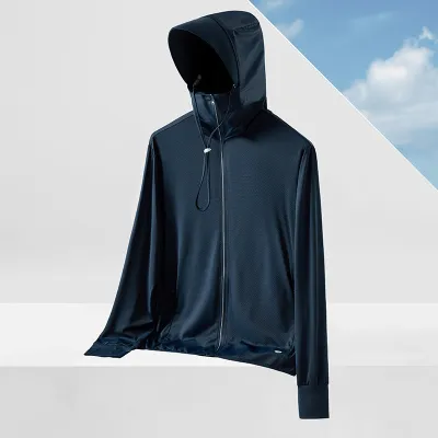 Men Fashion Casual Summer Solid Color Ice Silk UPF 50+ Long-Sleeve Breathable Hoodies Sun Protection Clothing