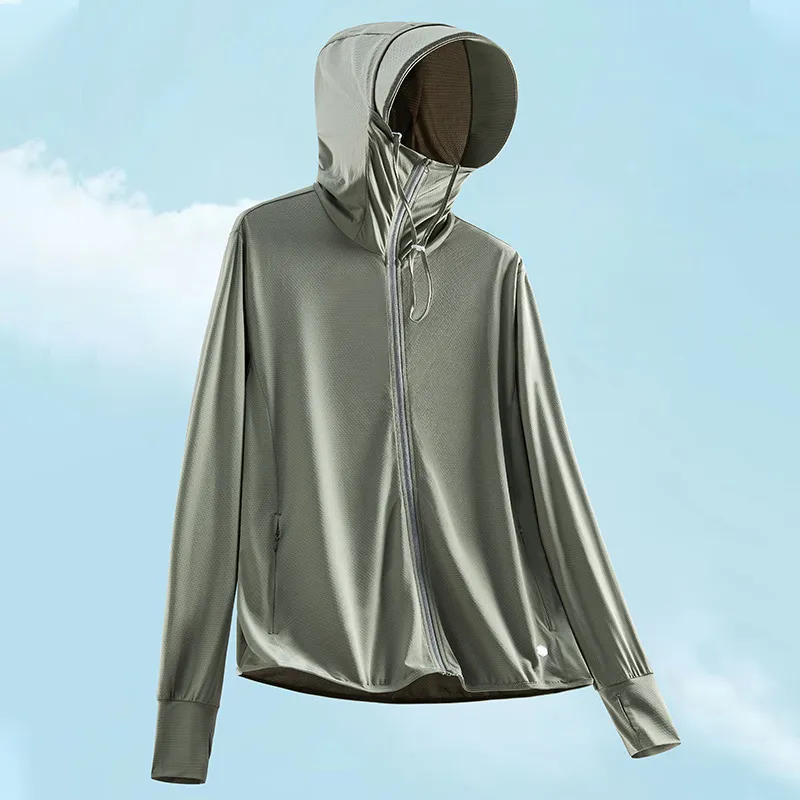 Men Fashion Casual Summer Solid Color Ice Silk UPF 50+ Long-Sleeve Breathable Hoodies Sun Protection Clothing