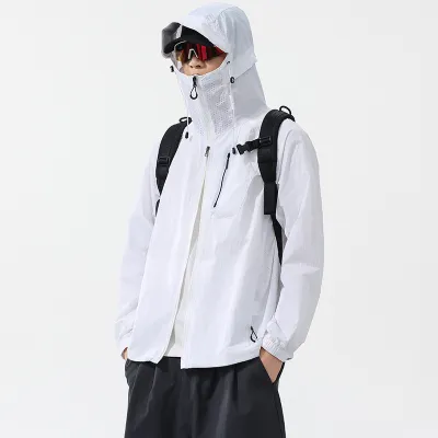 Men Fashion Casual Summer Solid Color UPF 100+ Long-Sleeve Breathable Hoodies Sun Protection Clothing