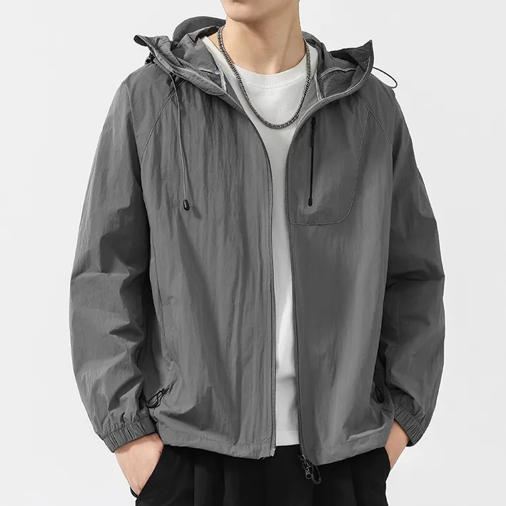 Men Fashion Casual Summer Solid Color UPF 100+ Long-Sleeve Breathable Hoodies Sun Protection Clothing