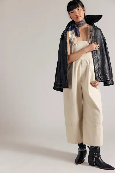 Women Fashion Casual Solid Color Loose Wide Leg Denim Overalls