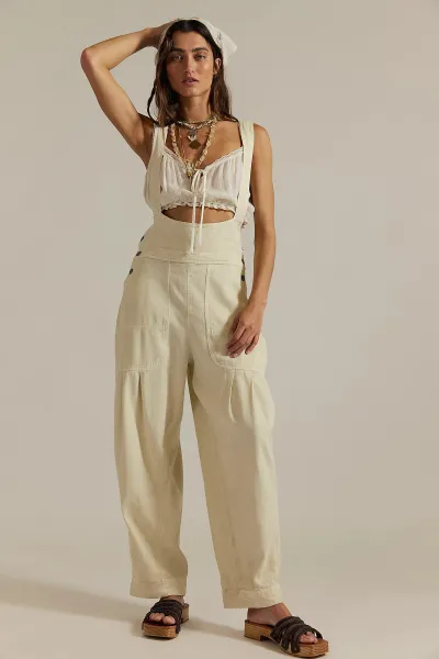 Women Fashion Casual Spring Solid Color Pocket Loose Denim Overalls