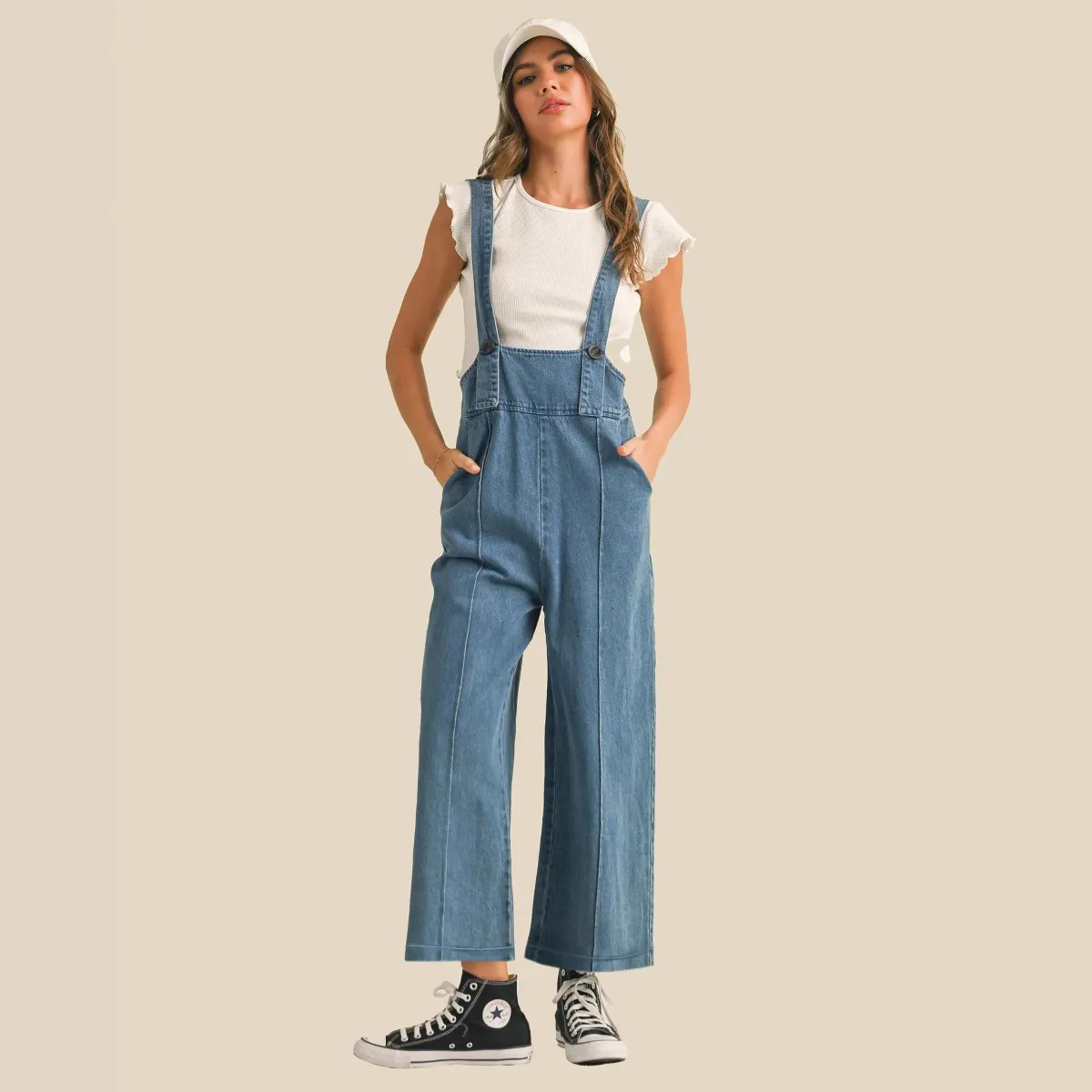 Women Fashion Casual Spring Retro Loose Straight Denim Overalls