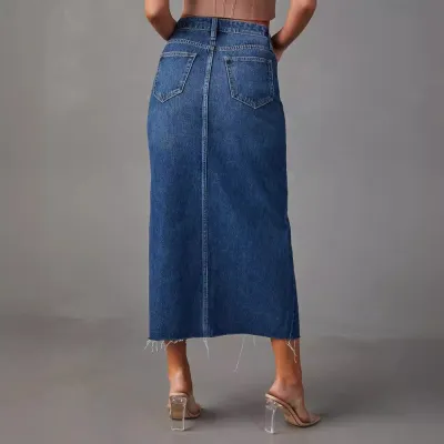 Women Fashion Sexy Summer Solid Color Split Denim Skirt