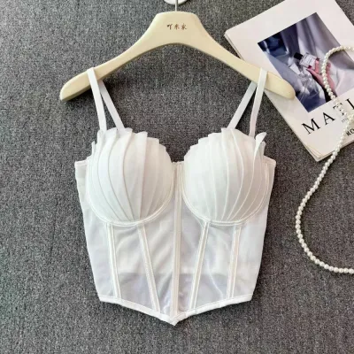Women Fashion Sexy Solid Color Lace Slim-Fit Fishbone Corset Camisole