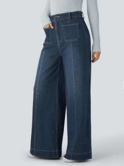 Women Fashion Casual Spring High Waist Wide Leg Jeans