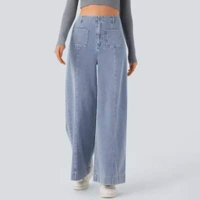 Women Fashion Casual Spring High Waist Wide Leg Jeans