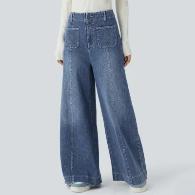 Women Fashion Casual Spring High Waist Wide Leg Jeans