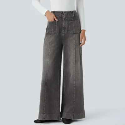 Women Fashion Casual Spring High Waist Wide Leg Jeans
