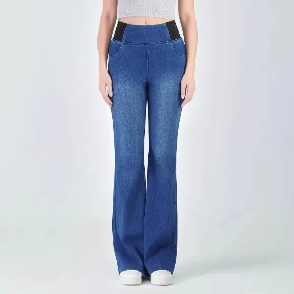 Women Fashion Rubber Waist Elastic Tight Flared Jeans