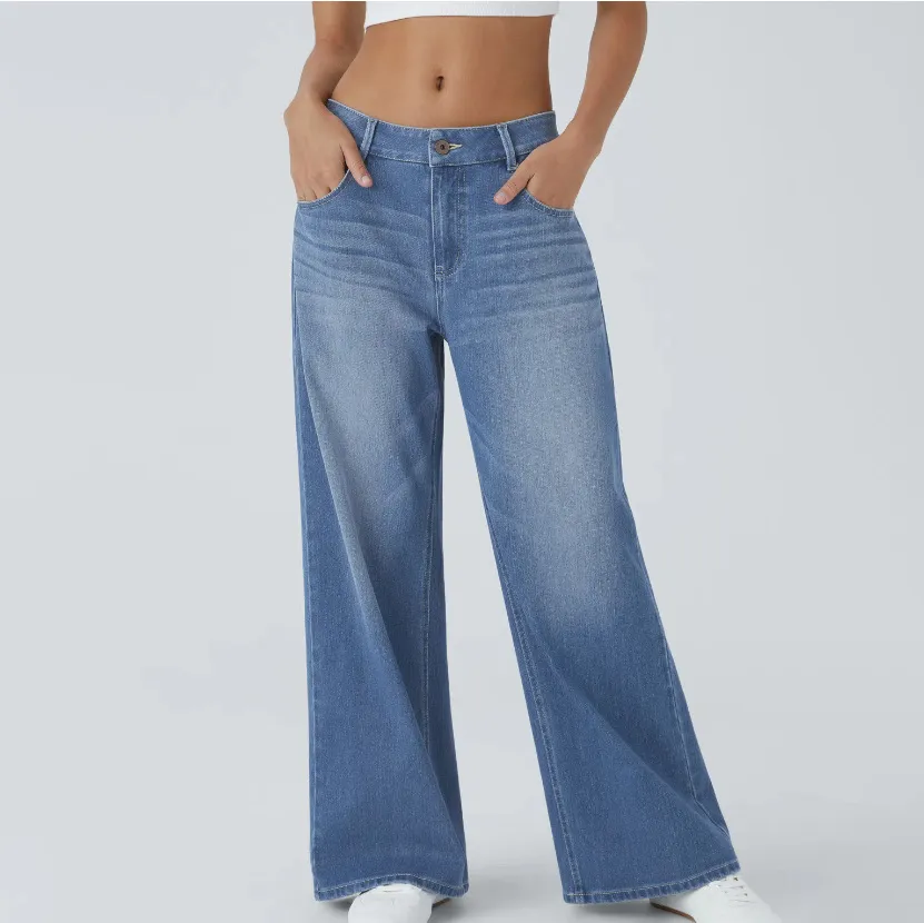 Women Fashion Casual Simple Wide Leg Jeans