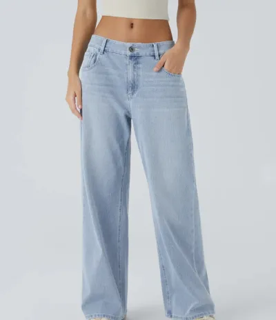 Women Fashion Casual Simple Wide Leg Jeans