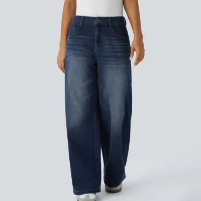 Women Fashion Casual Simple Wide Leg Jeans