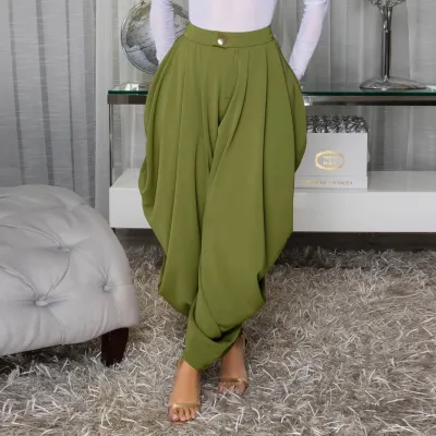 Women Fashion Casual Solid Color Pleated Loose Pants