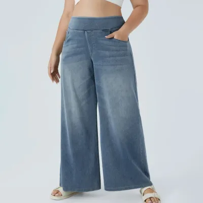 Women Fashion Casual Simple Wide Leg Jeans