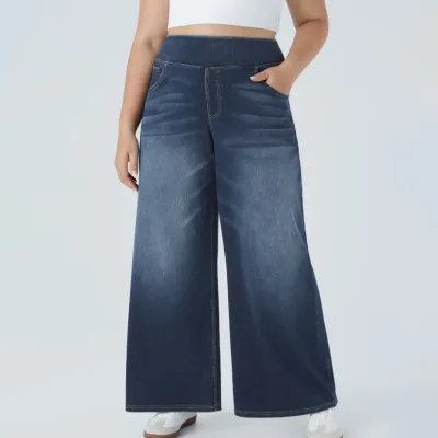 Women Fashion Casual Simple Wide Leg Jeans