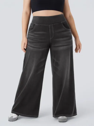 Women Fashion Casual Simple Wide Leg Jeans