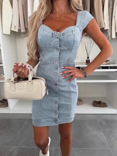 Women Fashion Casual Summer Sleeveless Single-Breasted Denim Dress