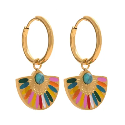 Women Fashion Turquoise Fan-Shaped Earrings