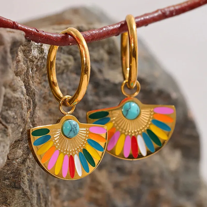 Women Fashion Turquoise Fan-Shaped Earrings