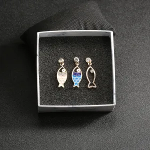 Women Fashion Boho Hollow Geometric Fish Earrings 3 Piece Set