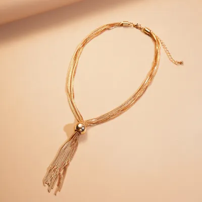 Women's Fashion Metal Multi-Layer Chain Tassel Clavicle Necklace