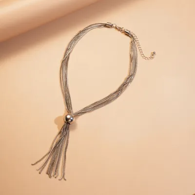 Women's Fashion Metal Multi-Layer Chain Tassel Clavicle Necklace