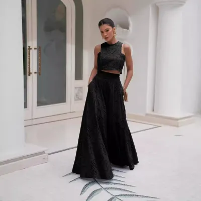 Women Fashion Casual Boho Summer Solid Color Hollow-Out Sleeveless Tank Top Loose Maxi Skirt Two-Piece Set