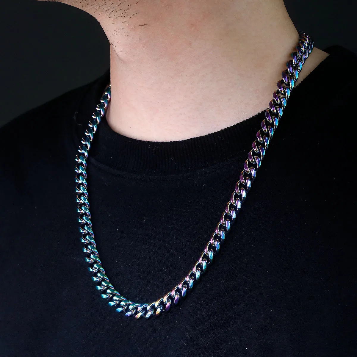 Men's Simple Multicolor 316L Stainless Steel Cuban Chain Necklace