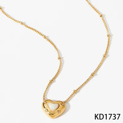 Women Fashion Love Natural Stone Pendant 316L Stainless Steel Necklace