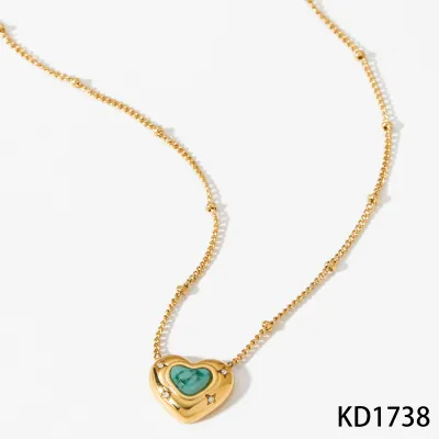 Women Fashion Love Natural Stone Pendant 316L Stainless Steel Necklace
