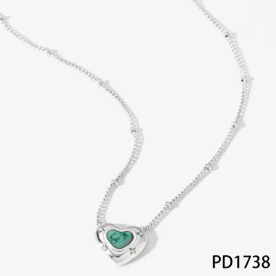 Women Fashion Love Natural Stone Pendant 316L Stainless Steel Necklace