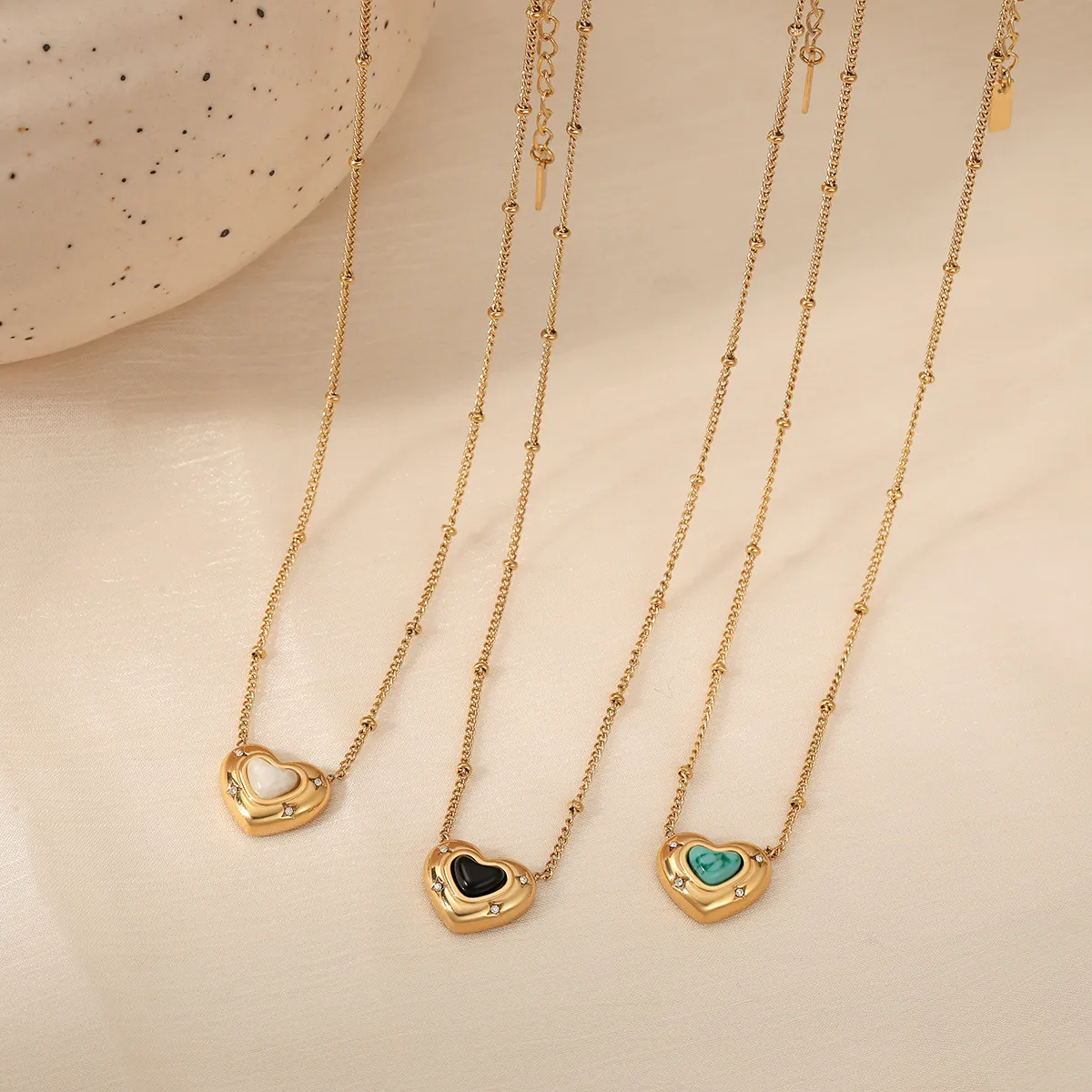 Women Fashion Love Natural Stone Pendant 316L Stainless Steel Necklace