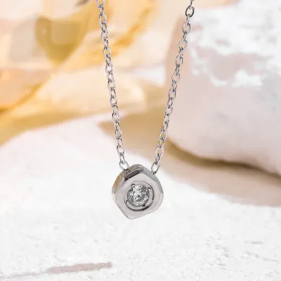 Women Fashion Meteorite Shape Inlaid Zircon Pendant 316L Stainless Steel Necklace