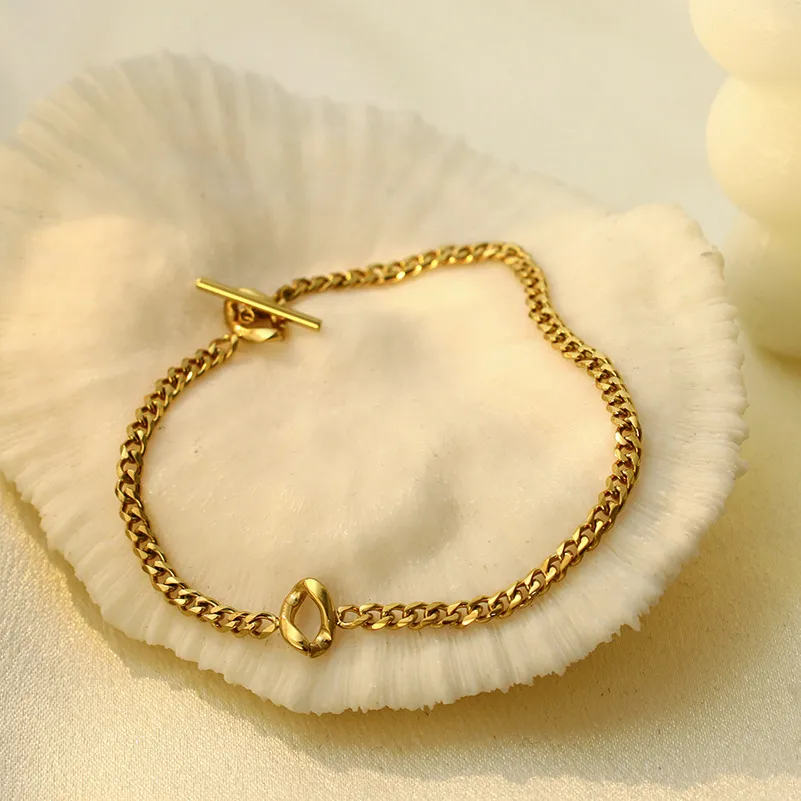 Women Fashion Exaggerated Double-Button Chain 316L Stainless Steel Bracelet