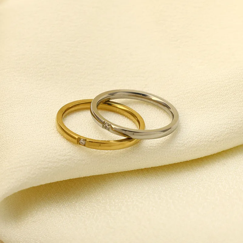 Women's Simple 18k Gold Plated 316L Stainless Steel Zircon Geometric Ring