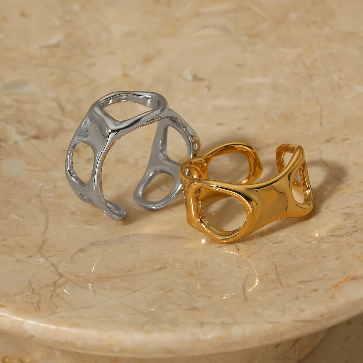 Geometric Irregular Hollow 316L Stainless Steel Opening Ring Women Fashion Simple