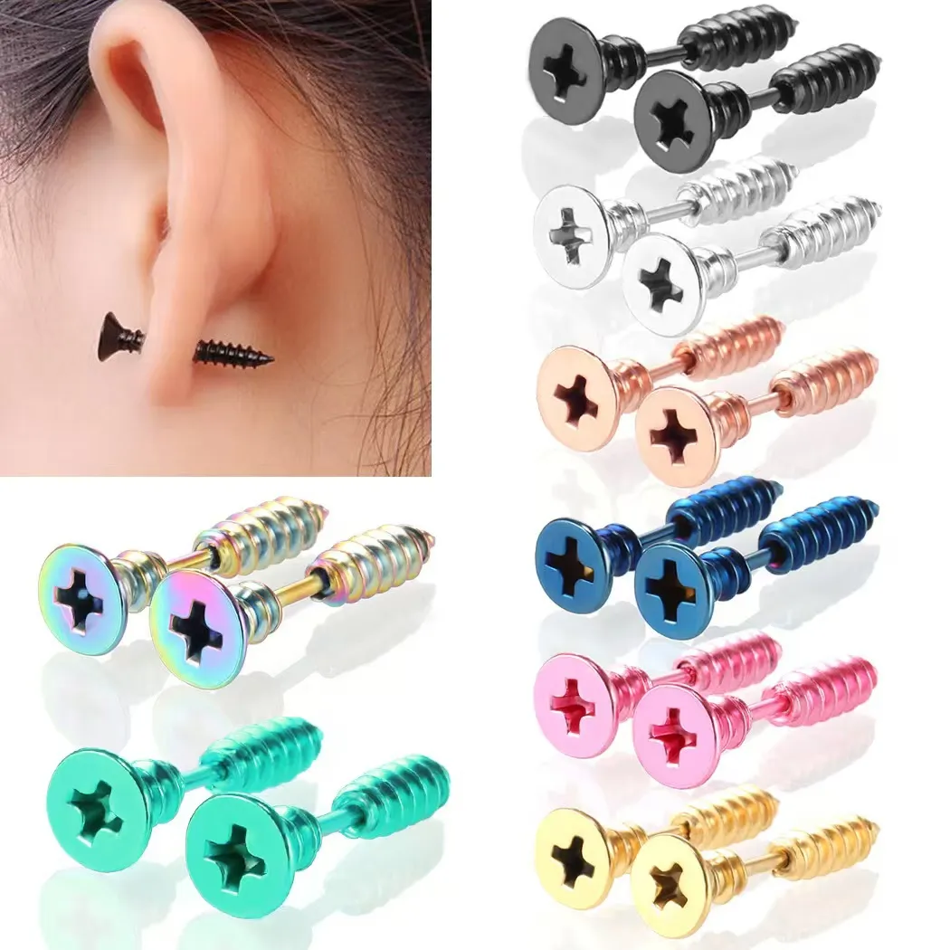 Fashion Creative Solid Color 316L Stainless Steel Cross Nail Earrings