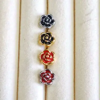 Women Fashion Elegant Rose Zircon 316L Stainless Steel Floral Stud Earrings