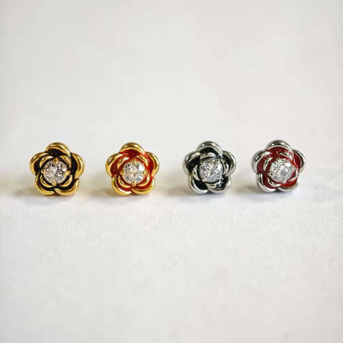 Women Fashion Elegant Rose Zircon 316L Stainless Steel Floral Stud Earrings