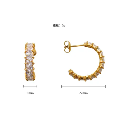 Women Fashion 316L Stainless Steel Plated 18k Gold Zircon Geometric Earrings