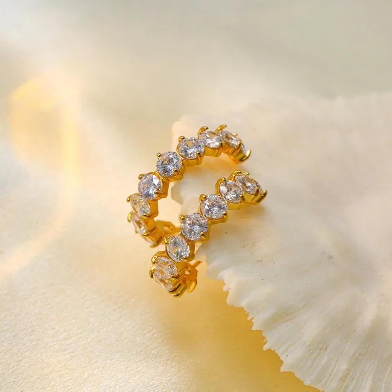 Women Fashion 316L Stainless Steel Plated 18k Gold Zircon Geometric Earrings