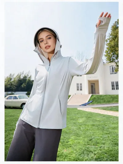 Women Fashion Casual Summer Solid Color UPF 50+ Long-Sleeve Breathable Hoodies Sun Protection Clothing