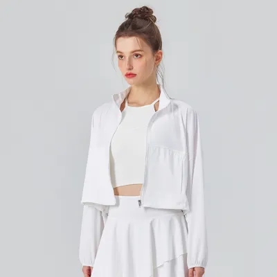 Women Fashion Casual Summer UPF 50+ Solid Color Vertical Collar Long-Sleeve Pocket Breathable Top Sun Protection Clothing